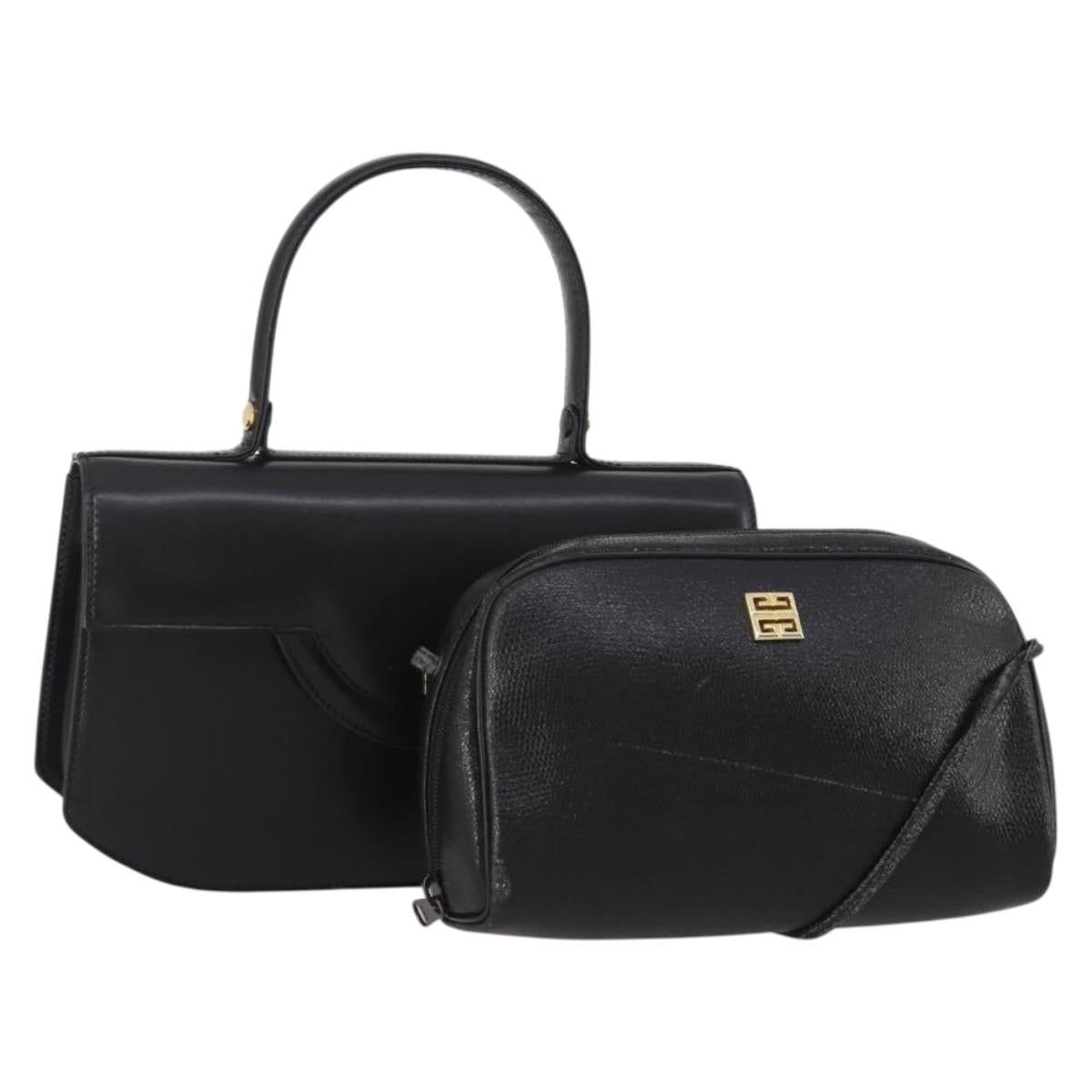 GIVENCHY Shoulder Bag Leather 2 Set Black Gold Auth bs37047