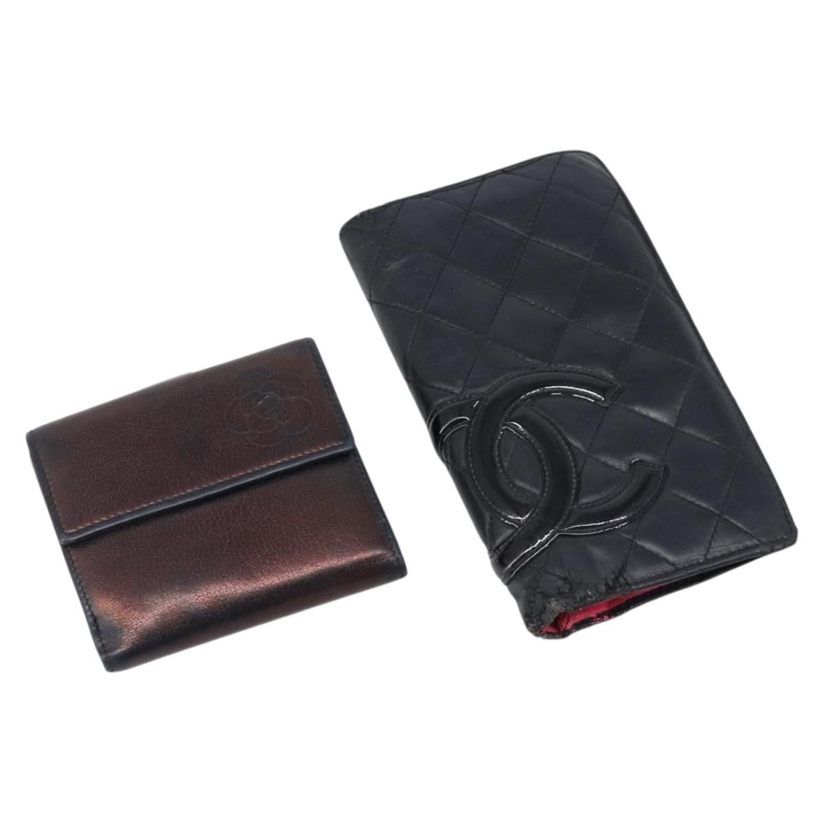 CHANEL Wallet Leather 2 Set Black CC Auth bs37048