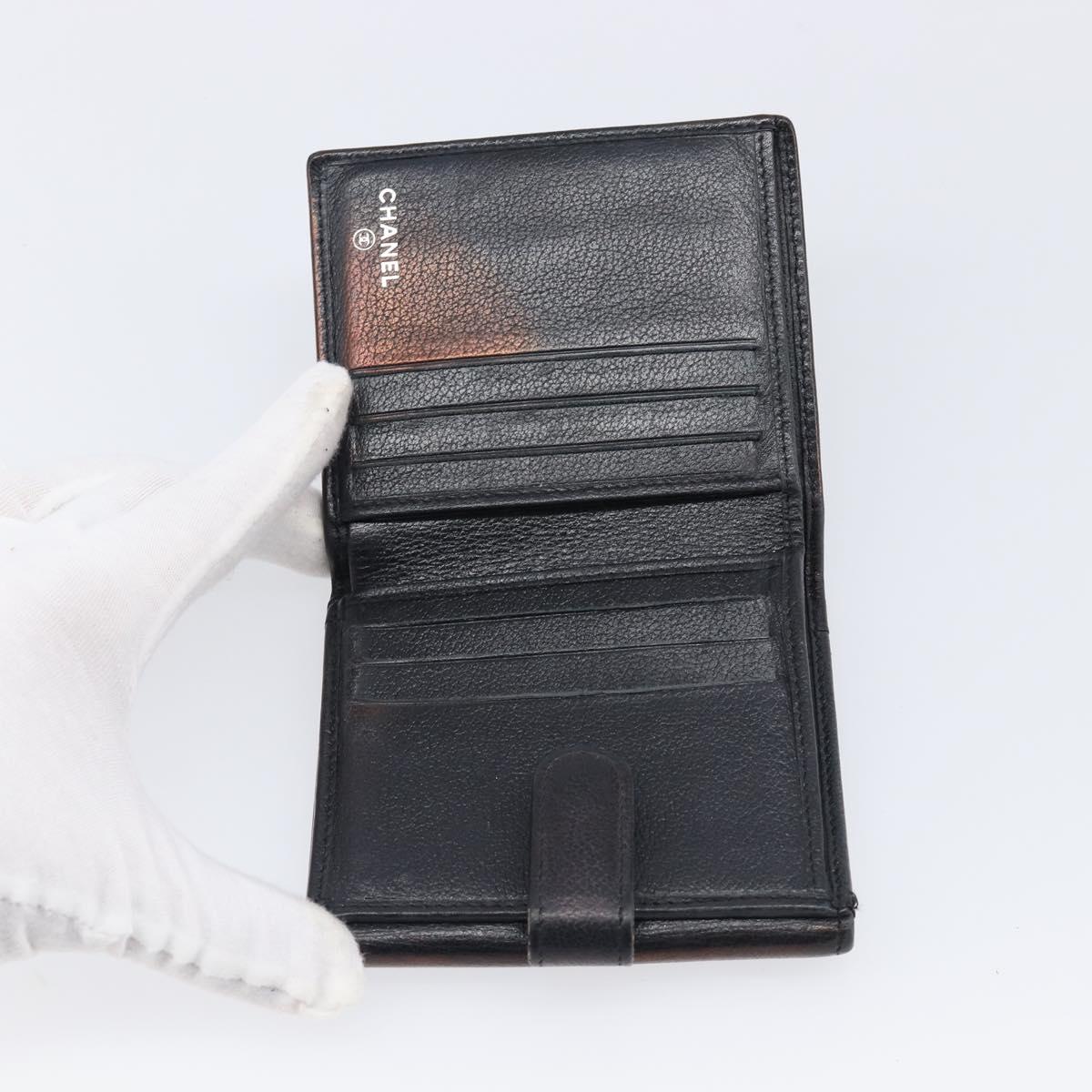 CHANEL Wallet Leather 2 Set Black CC Auth bs37048