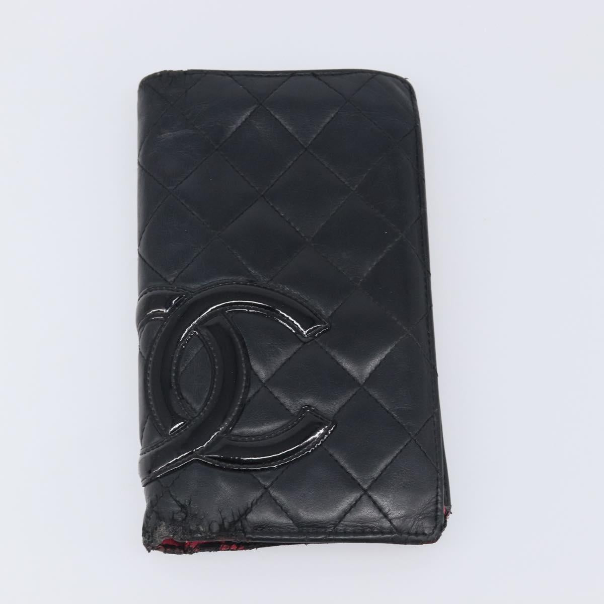CHANEL Wallet Leather 2 Set Black CC Auth bs37048