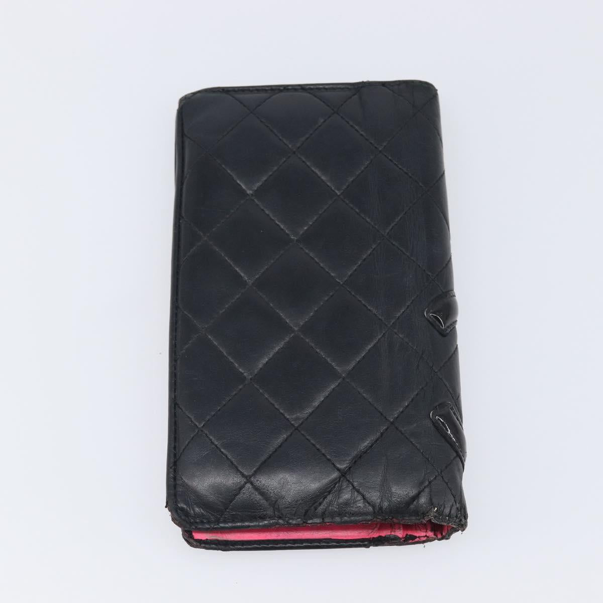 CHANEL Wallet Leather 2 Set Black CC Auth bs37048