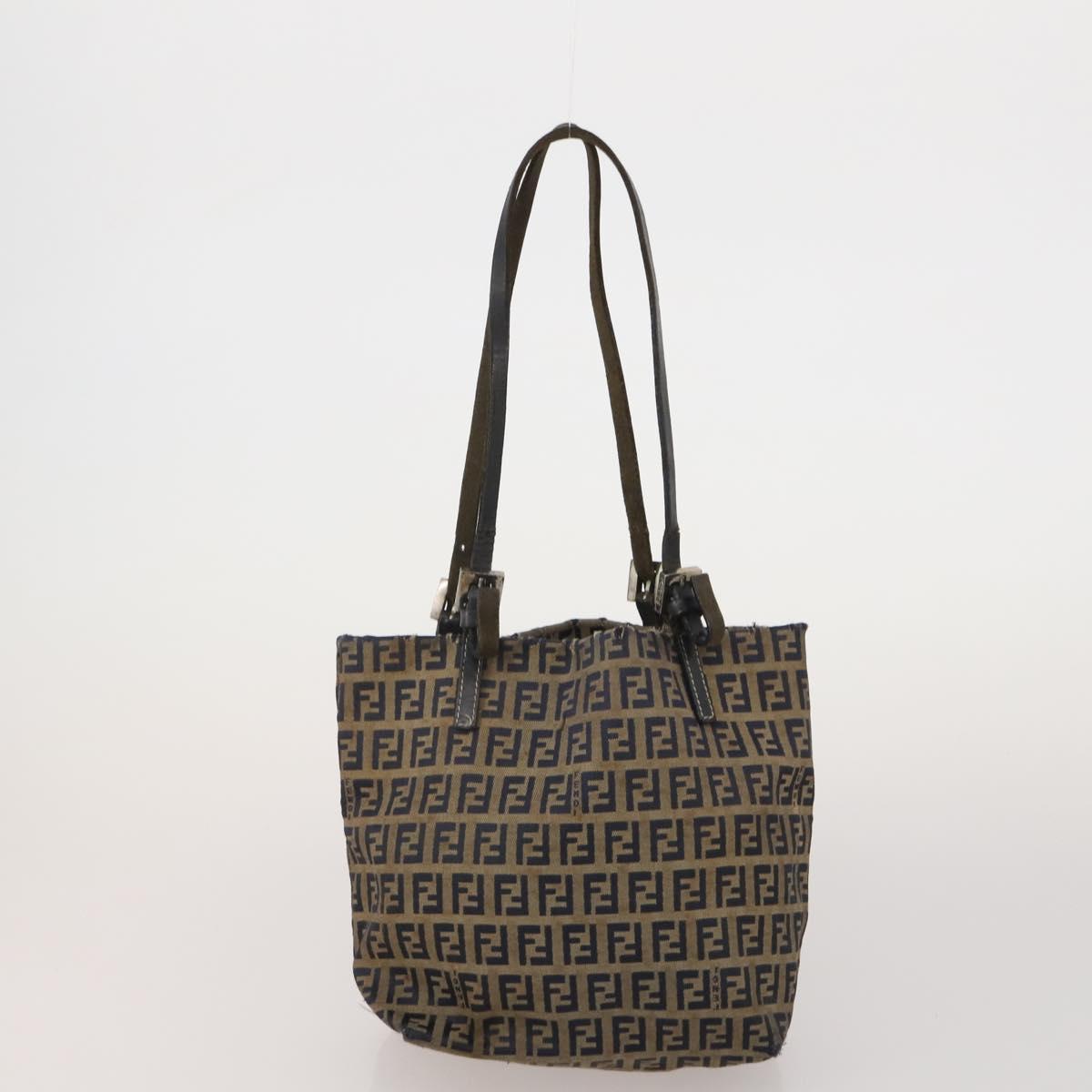 FENDI Tote Bag Coated Canvas Leather Nylon 4 Set Beige Black Brown Auth bs37049