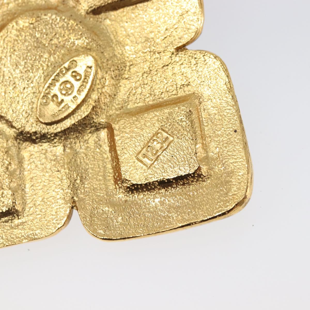 CHANEL Brooch Metal Gold Tone CC Auth bs37051M