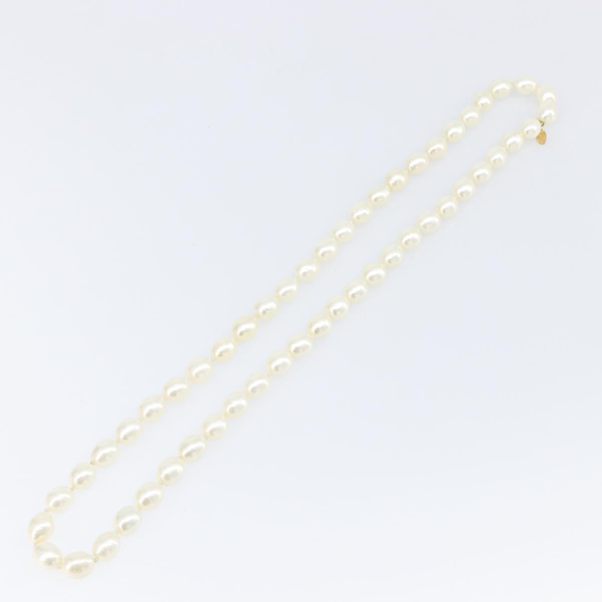 CHANEL Pearl Necklace metal Gold White CC Auth bs37053V