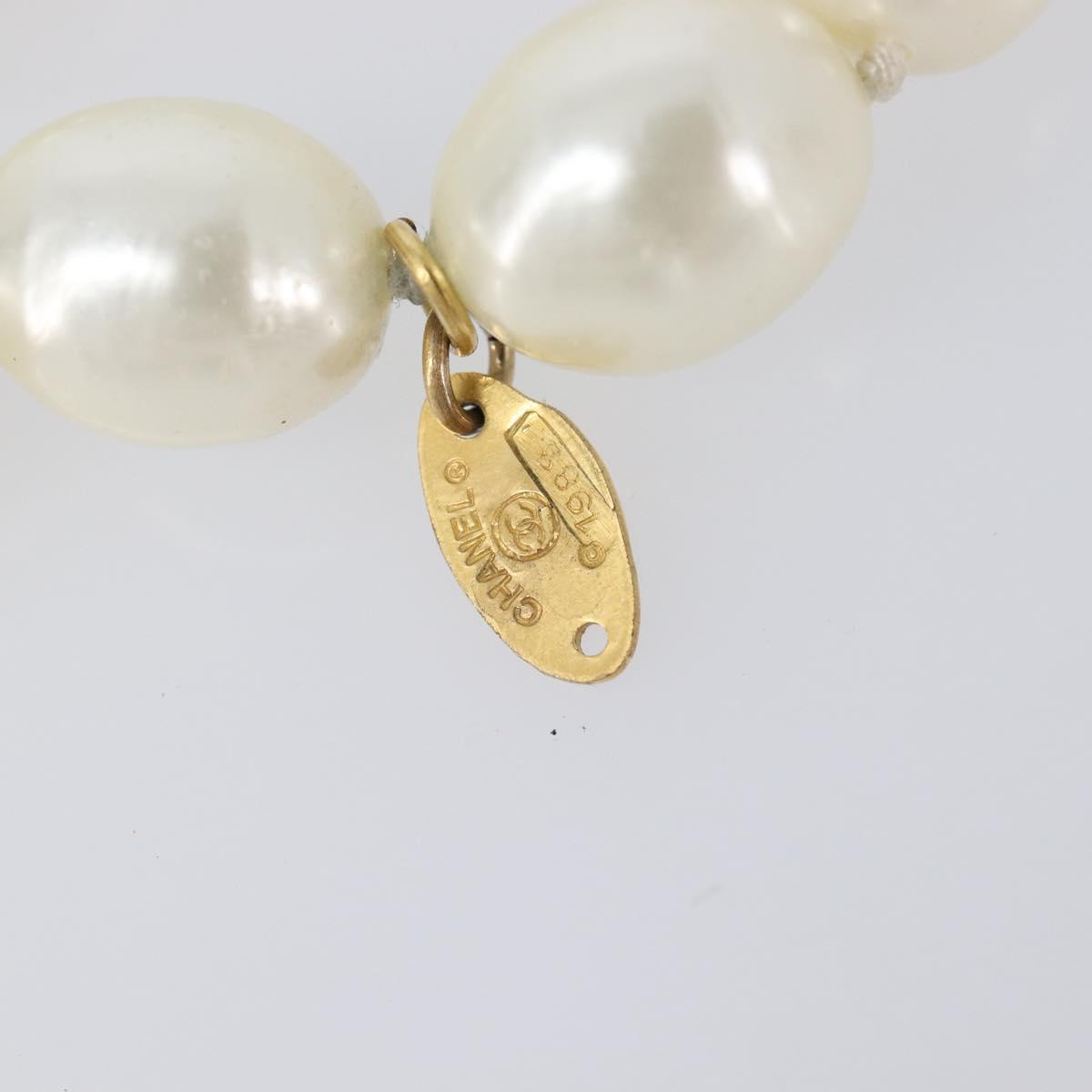 CHANEL Pearl Necklace metal Gold White CC Auth bs37053V