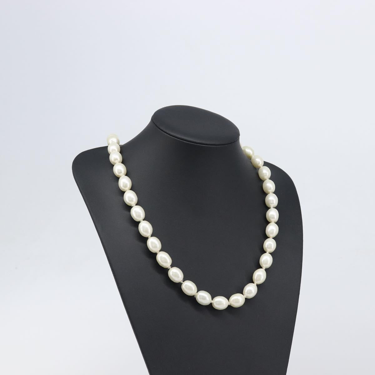 CHANEL Pearl Necklace metal Gold White CC Auth bs37053V