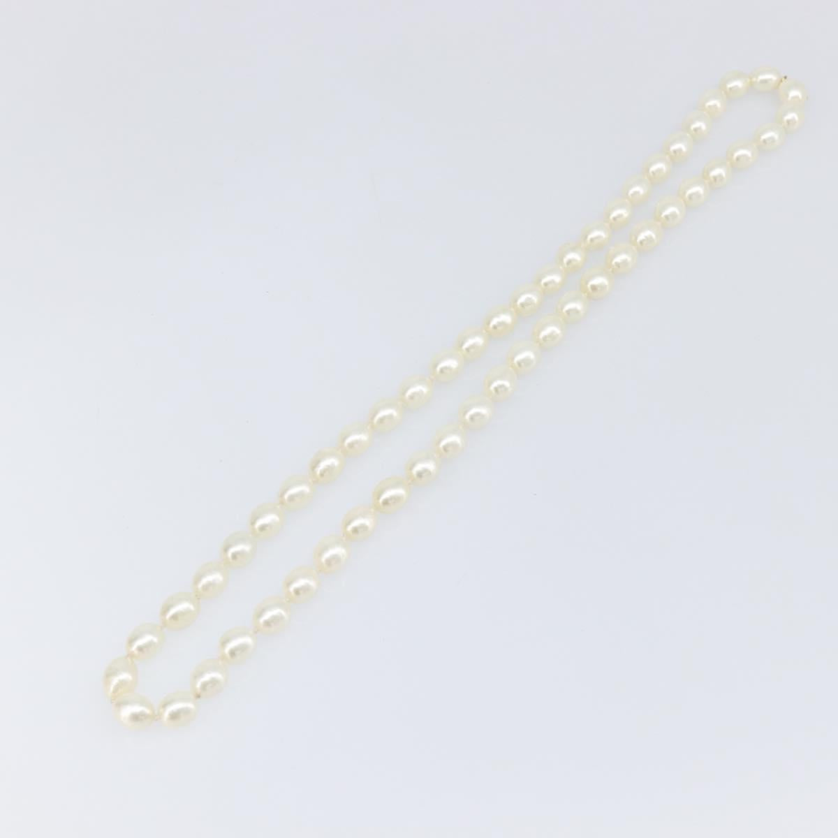 CHANEL Pearl Necklace metal Gold White CC Auth bs37053V