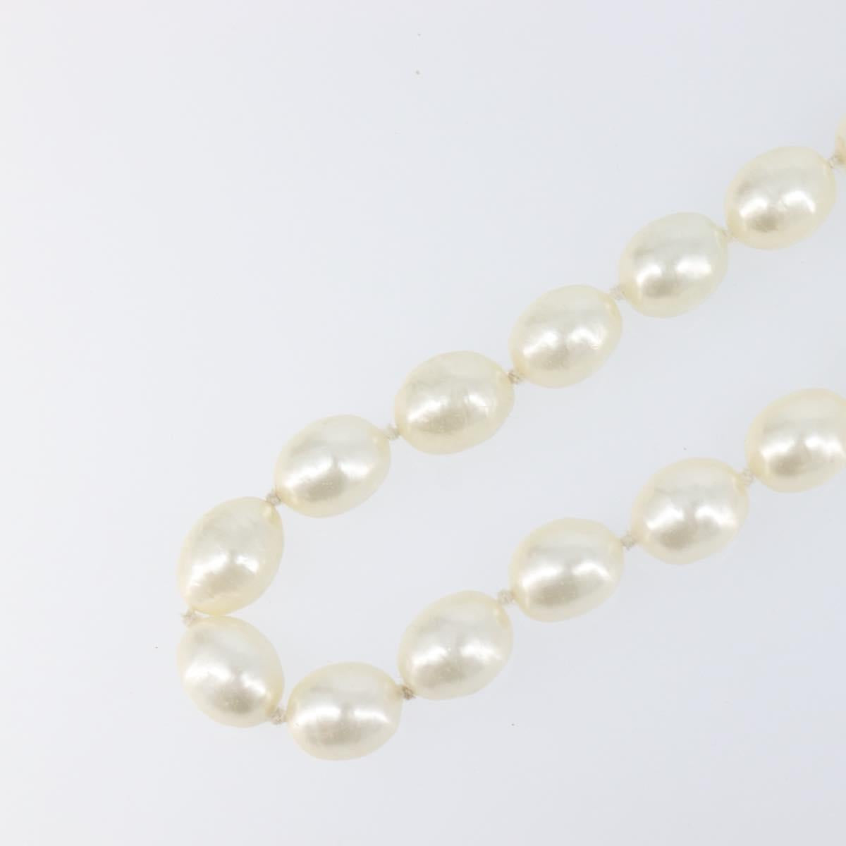 CHANEL Pearl Necklace metal Gold White CC Auth bs37053V
