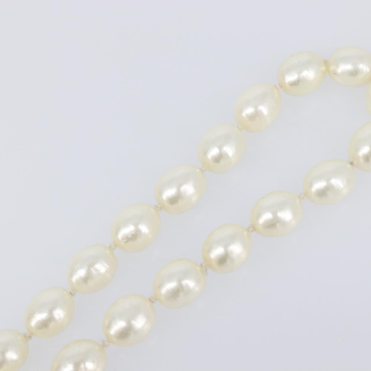 CHANEL Pearl Necklace metal Gold White CC Auth bs37053V