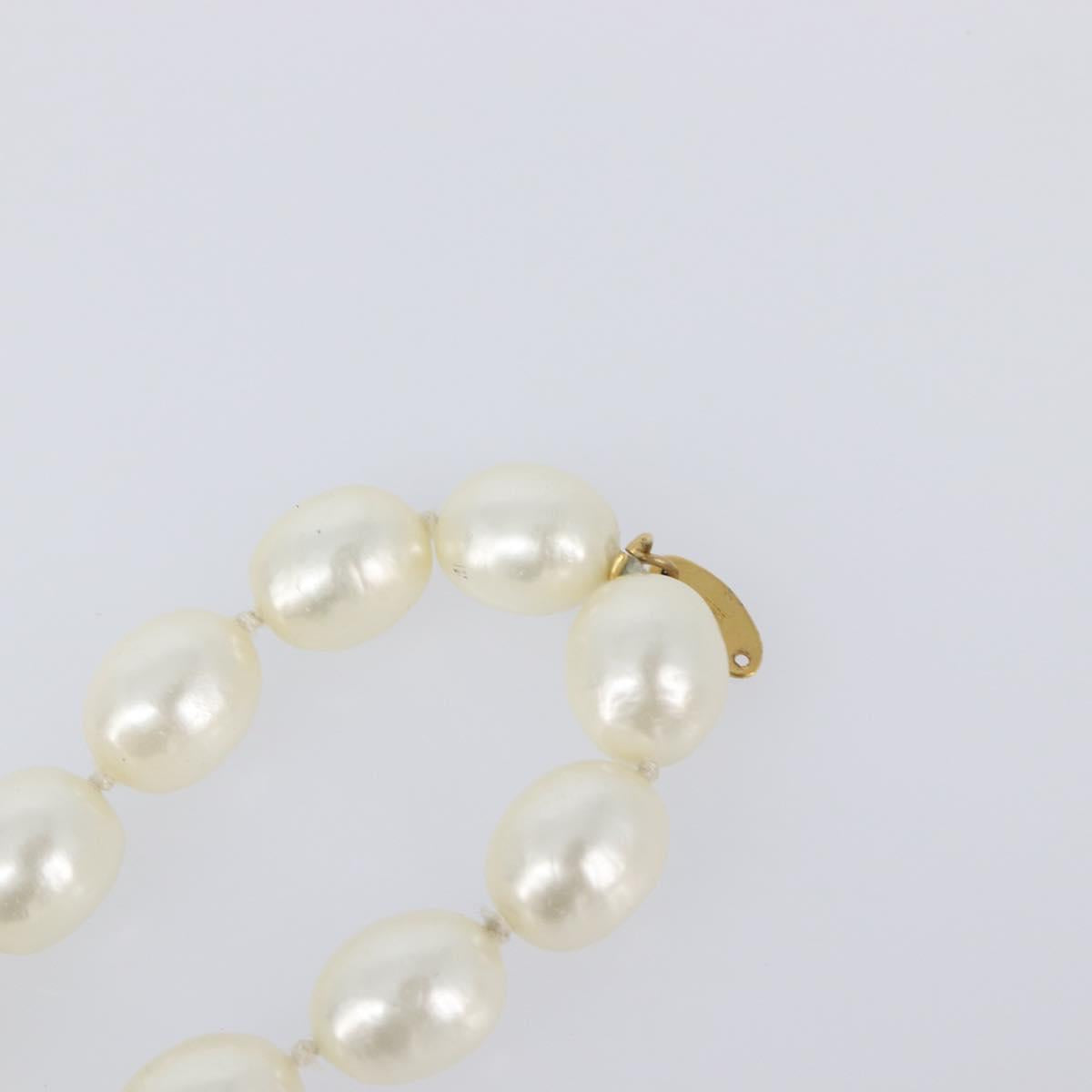 CHANEL Pearl Necklace metal Gold White CC Auth bs37053V