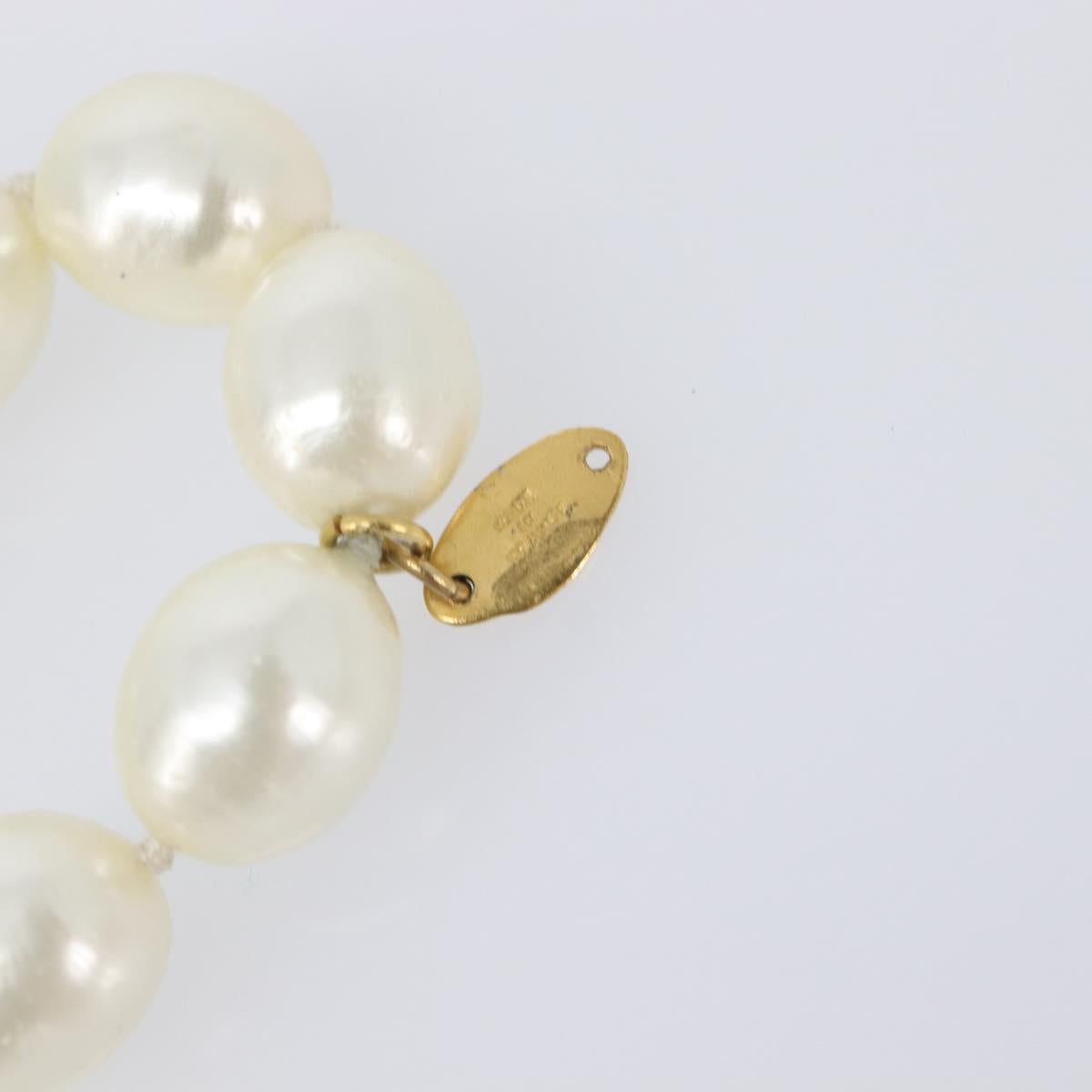 CHANEL Pearl Necklace metal Gold White CC Auth bs37053V