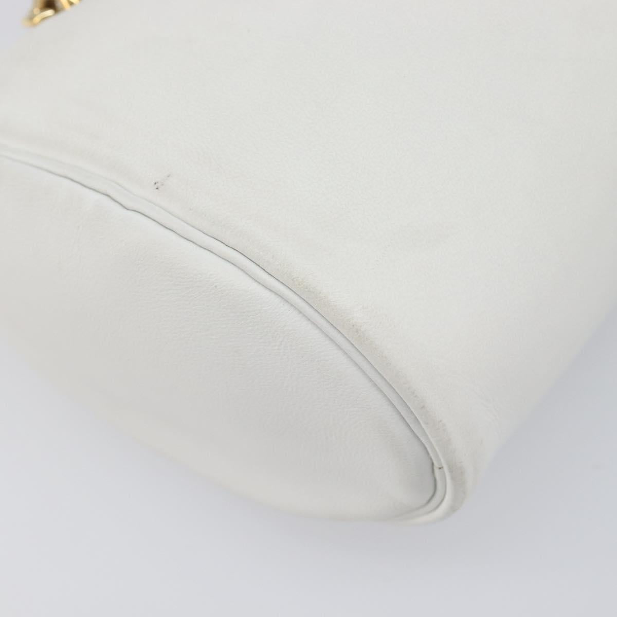 Christian Dior Chain Shoulder Bag Leather White Gold Tone Auth bs37056A