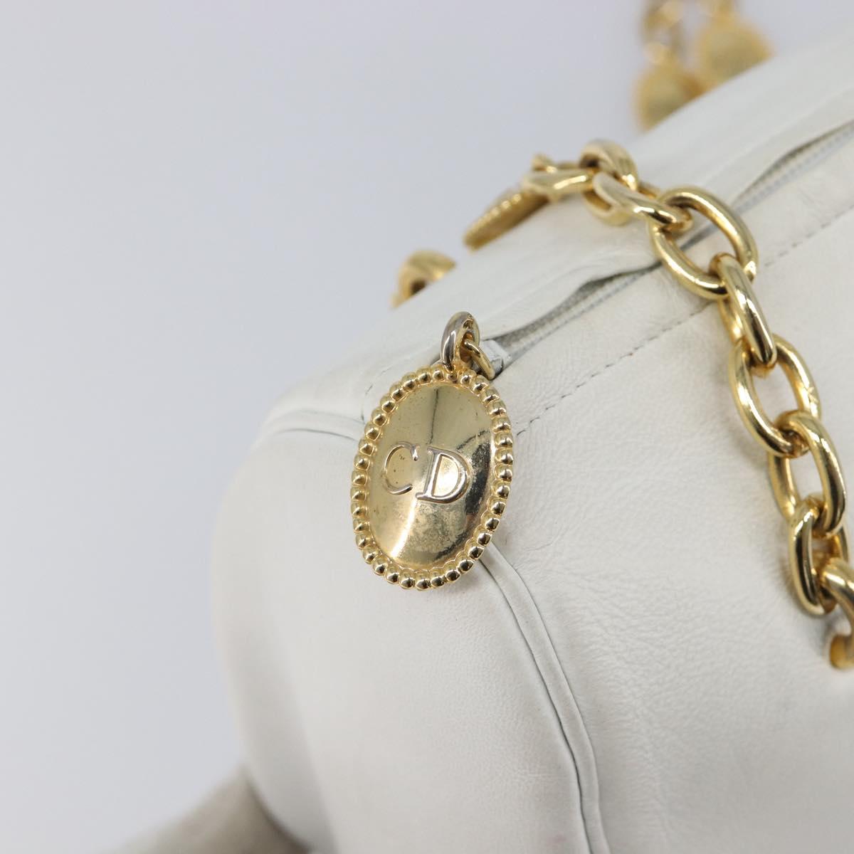 Christian Dior Chain Shoulder Bag Leather White Gold Tone Auth bs37056A