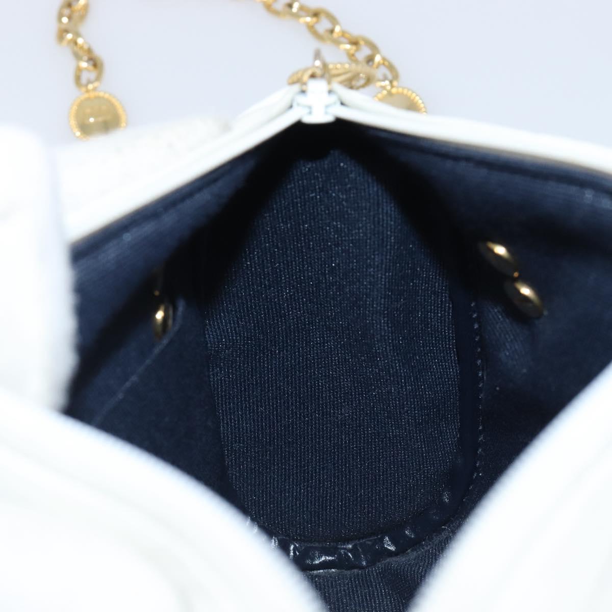 Christian Dior Chain Shoulder Bag Leather White Gold Tone Auth bs37056A