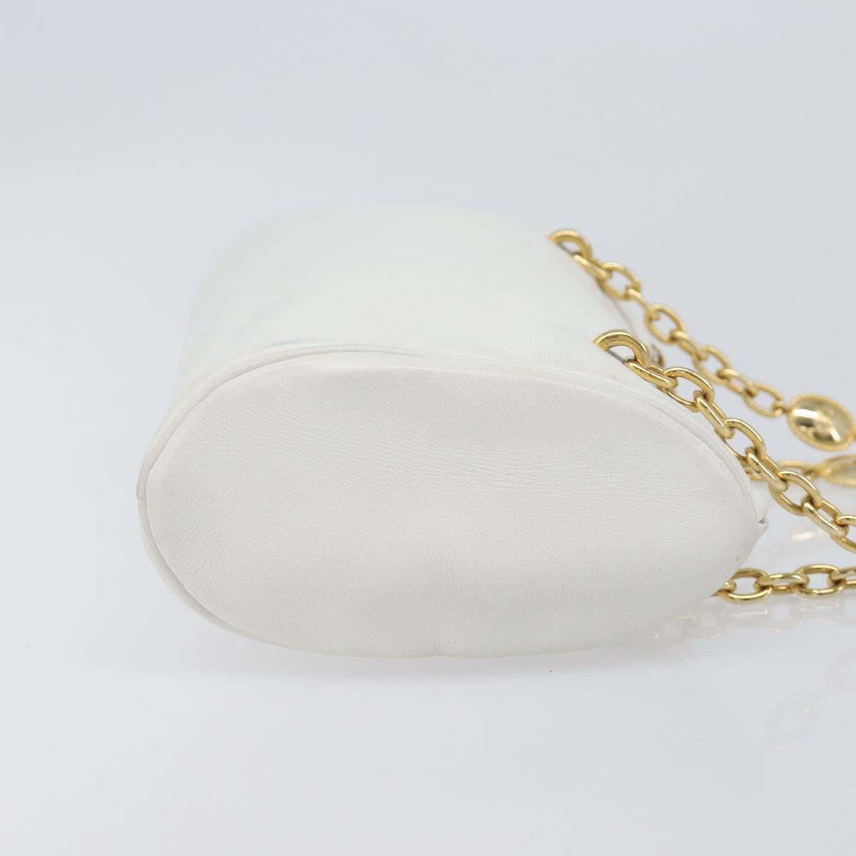 Christian Dior Chain Shoulder Bag Leather White Gold Tone Auth bs37056A