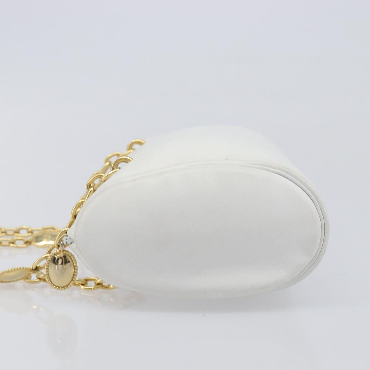 Christian Dior Chain Shoulder Bag Leather White Gold Tone Auth bs37056A