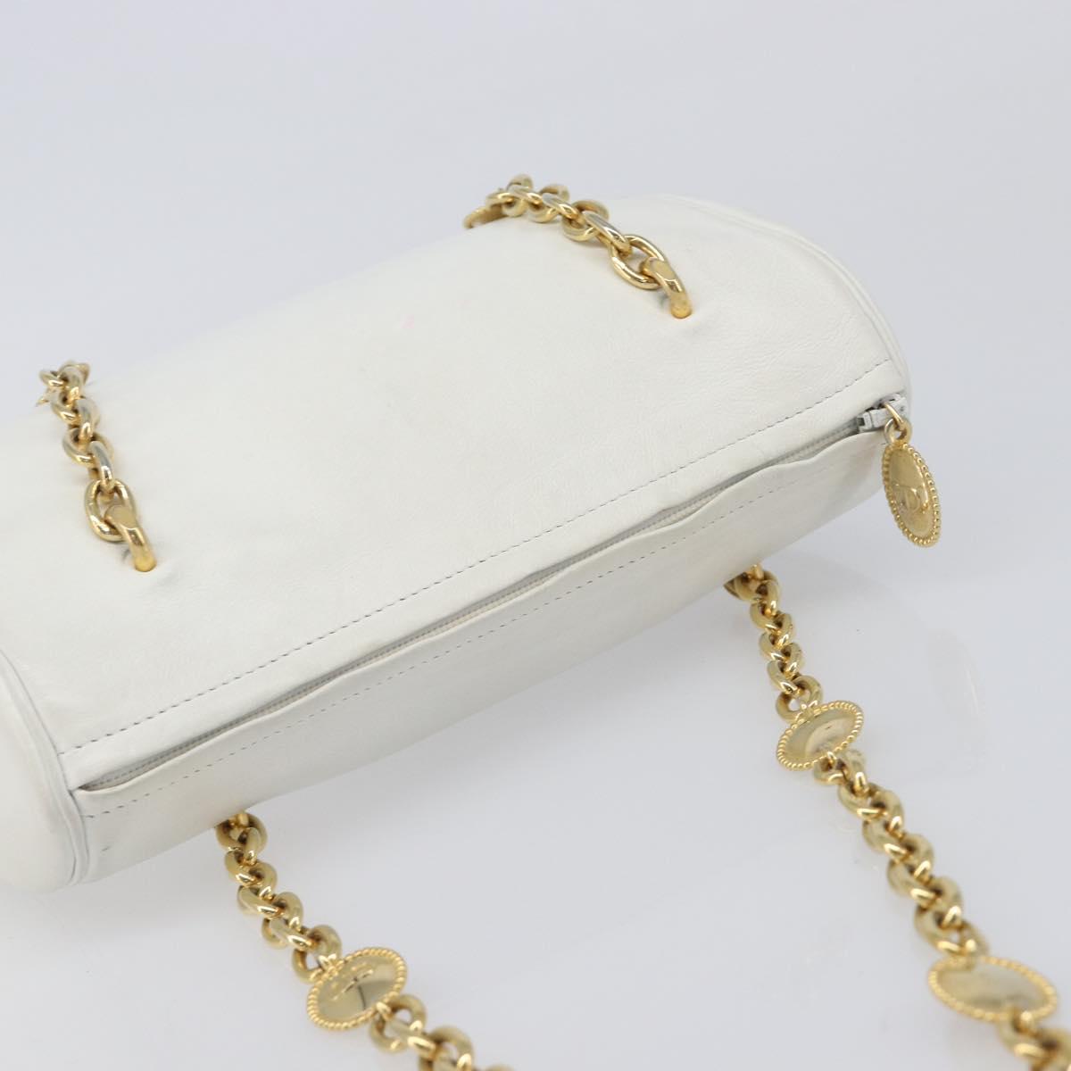 Christian Dior Chain Shoulder Bag Leather White Gold Tone Auth bs37056A