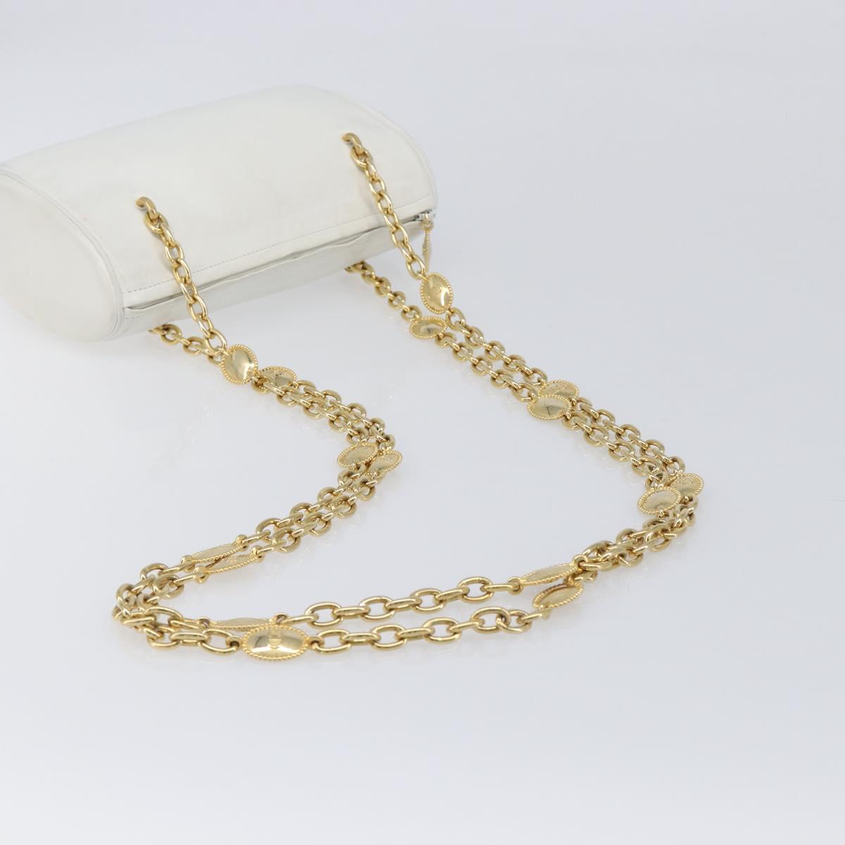 Christian Dior Chain Shoulder Bag Leather White Gold Tone Auth bs37056A