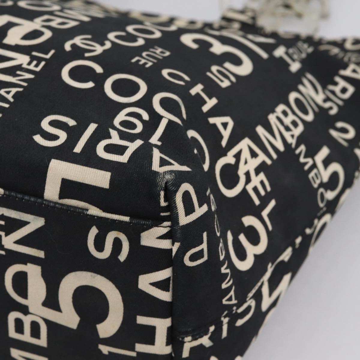 CHANEL Bysy Line Tote Bag Canvas Black White CC Auth bs37061