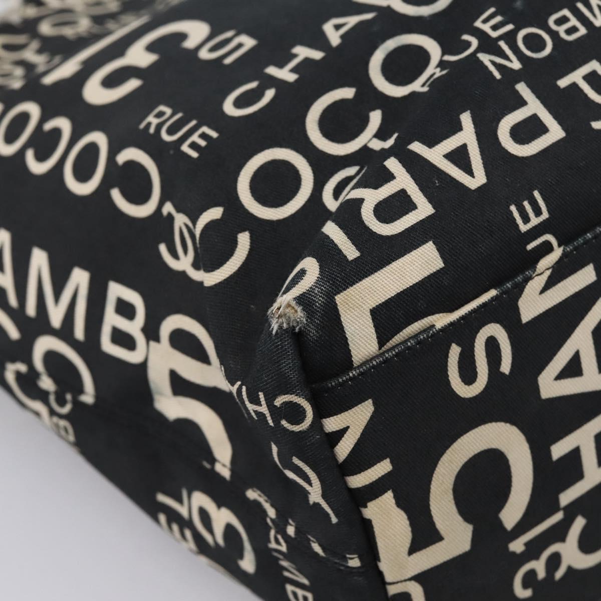 CHANEL Bysy Line Tote Bag Canvas Black White CC Auth bs37061