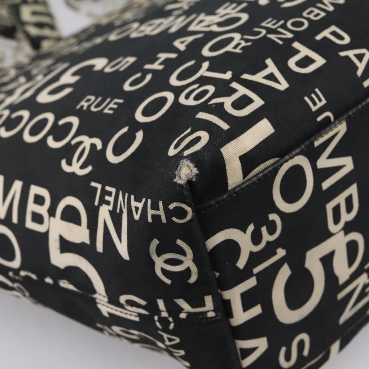 CHANEL Bysy Line Tote Bag Canvas Black White CC Auth bs37061
