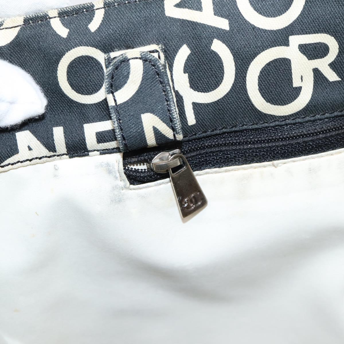 CHANEL Bysy Line Tote Bag Canvas Black White CC Auth bs37061