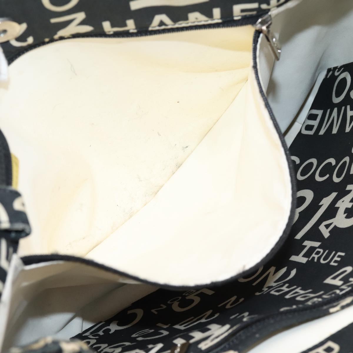 CHANEL Bysy Line Tote Bag Canvas Black White CC Auth bs37061