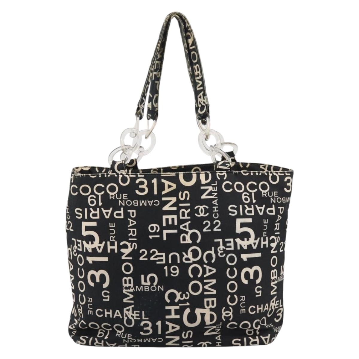 CHANEL Bysy Line Tote Bag Canvas Black White CC Auth bs37061