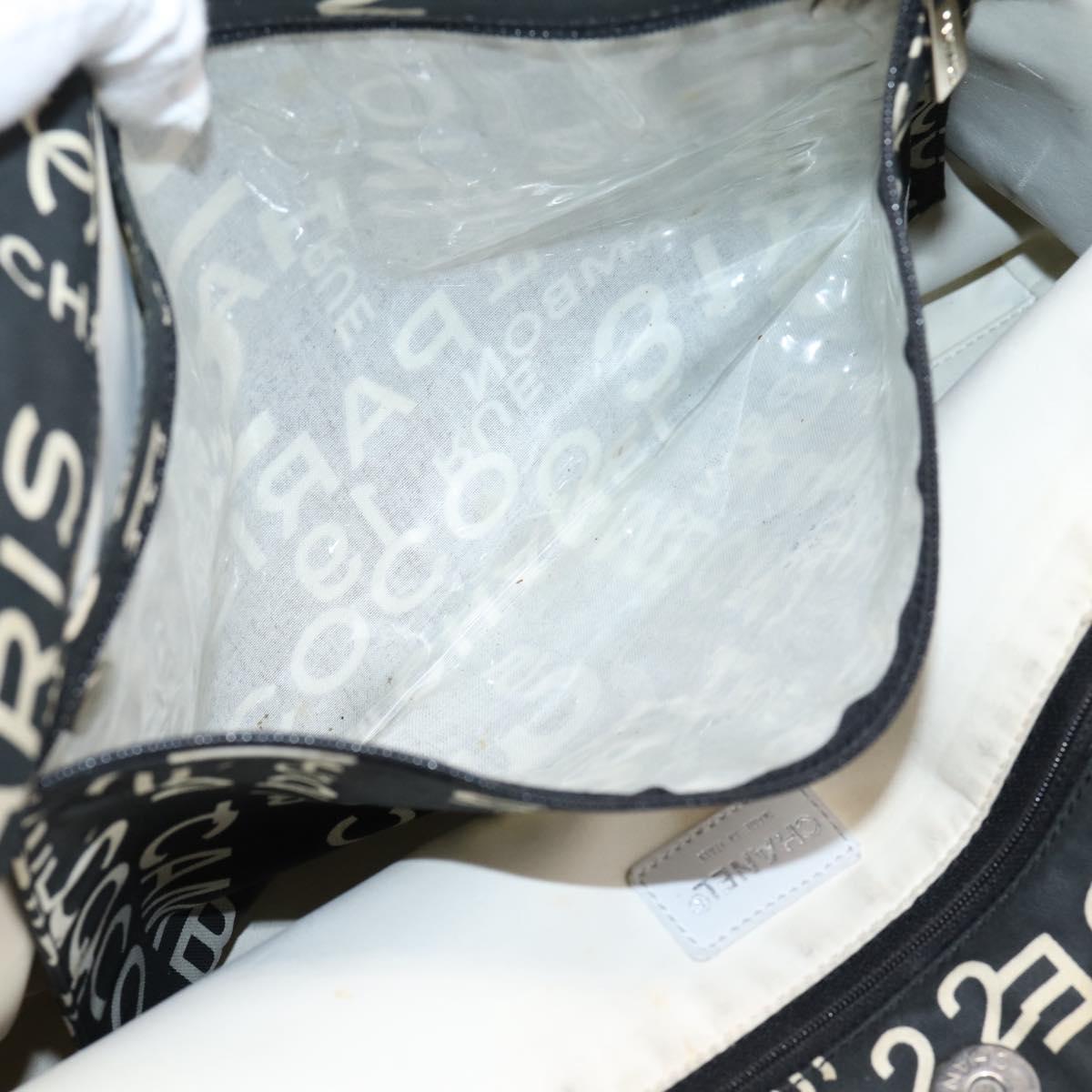 CHANEL Bysy Line Tote Bag Canvas Black White CC Auth bs37061