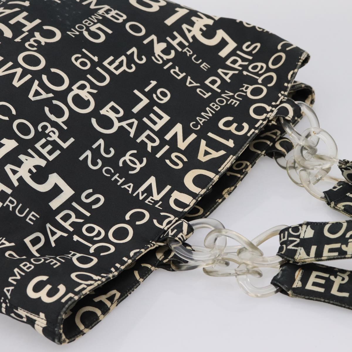 CHANEL Bysy Line Tote Bag Canvas Black White CC Auth bs37061