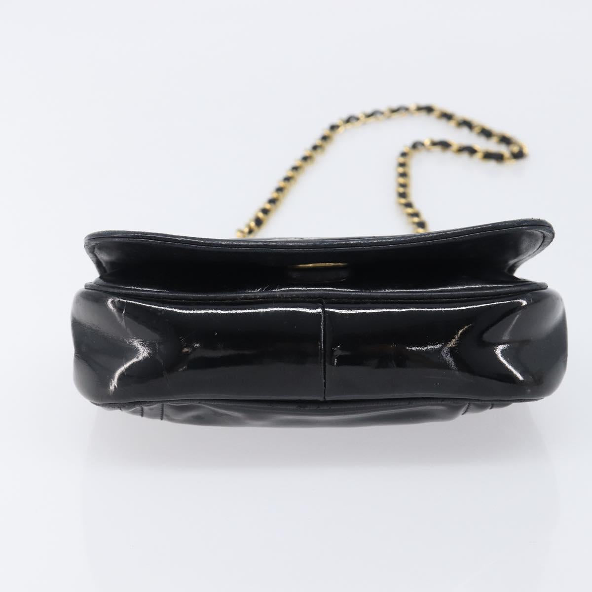CHANEL Chain Shoulder Bag Patent Black Gold Tone CC Auth bs37062