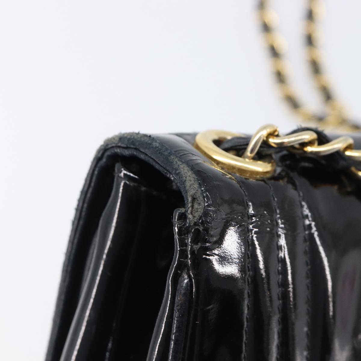 CHANEL Chain Shoulder Bag Patent Black Gold Tone CC Auth bs37062