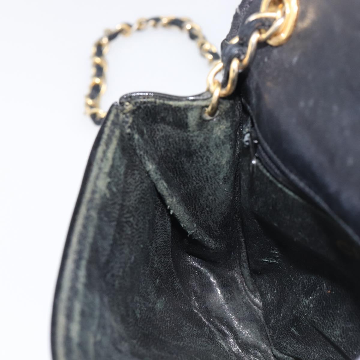 CHANEL Chain Shoulder Bag Patent Black Gold Tone CC Auth bs37062