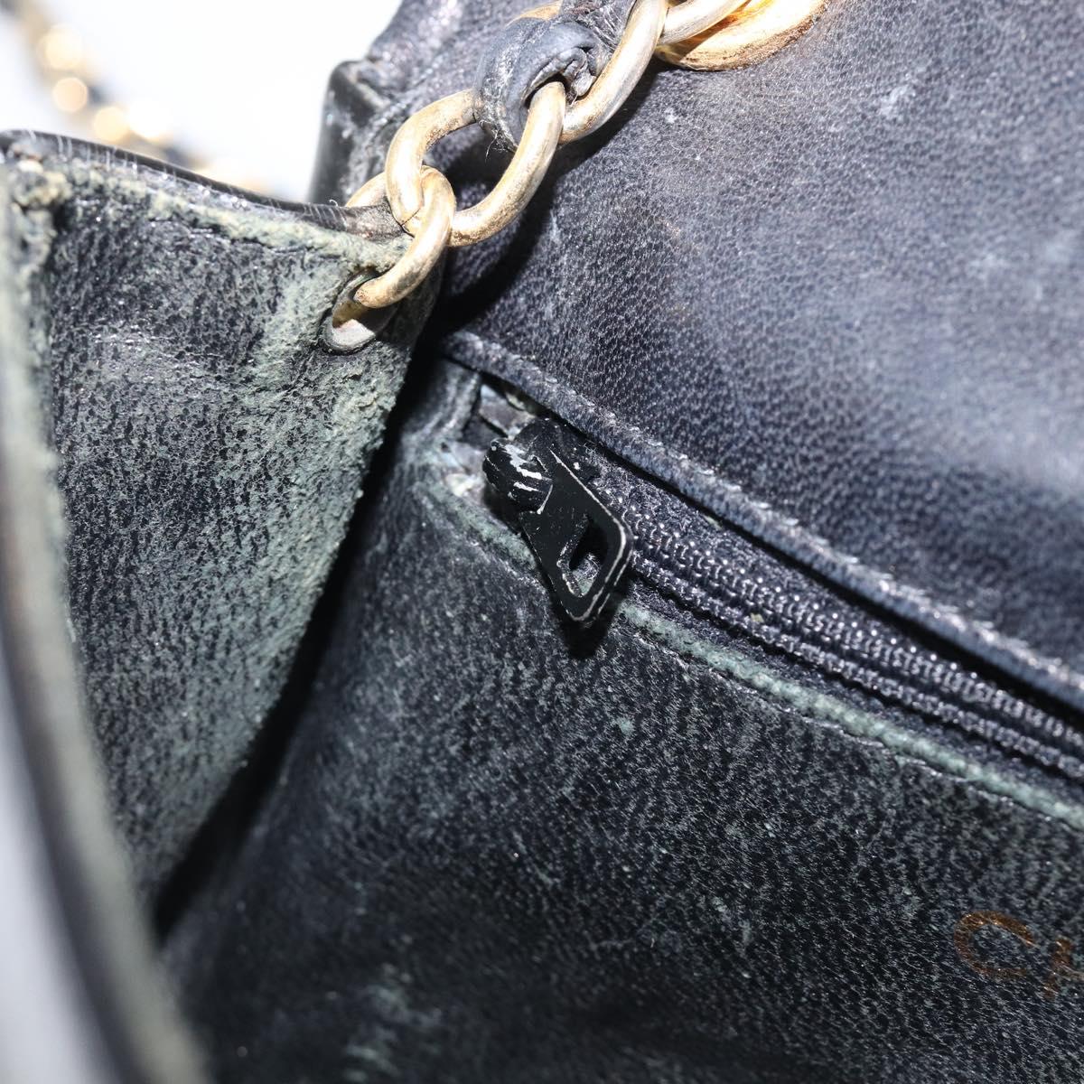 CHANEL Chain Shoulder Bag Patent Black Gold Tone CC Auth bs37062
