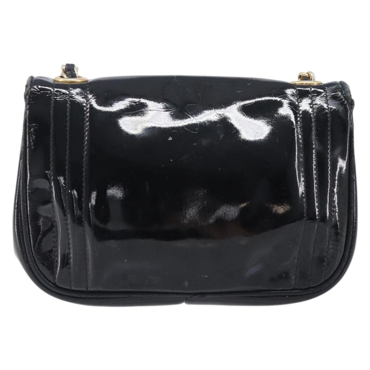 CHANEL Chain Shoulder Bag Patent Black Gold Tone CC Auth bs37062