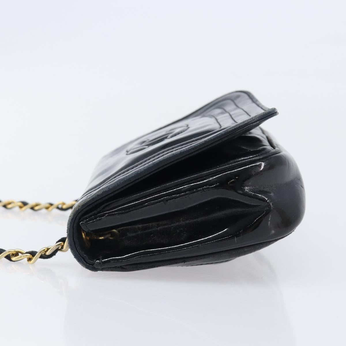 CHANEL Chain Shoulder Bag Patent Black Gold Tone CC Auth bs37062