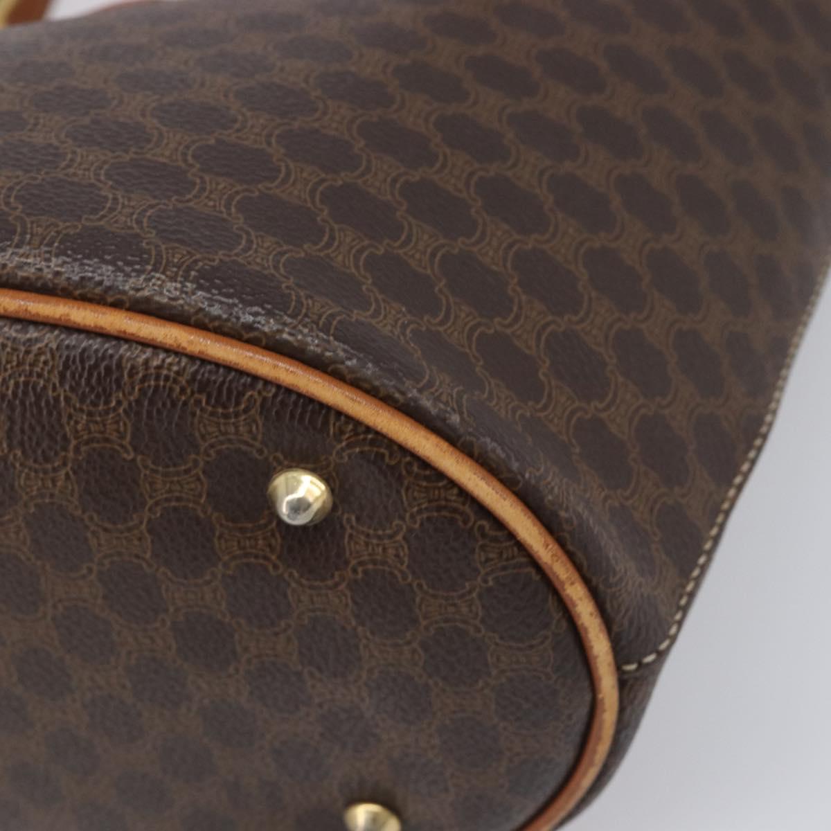 CELINE Macadam Tote Bag PVC Leather Brown Gold Tone Auth bs37063