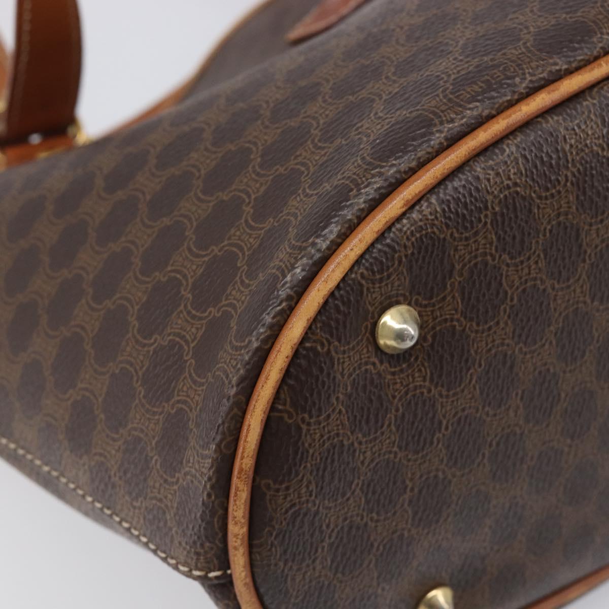 CELINE Macadam Tote Bag PVC Leather Brown Gold Tone Auth bs37063