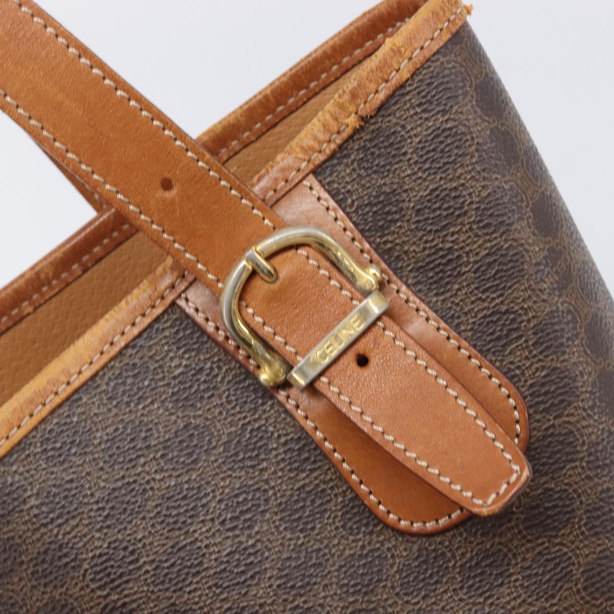 CELINE Macadam Tote Bag PVC Leather Brown Gold Tone Auth bs37063