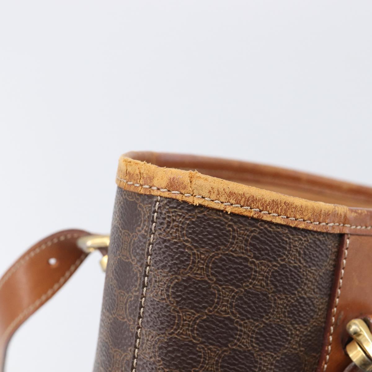 CELINE Macadam Tote Bag PVC Leather Brown Gold Tone Auth bs37063