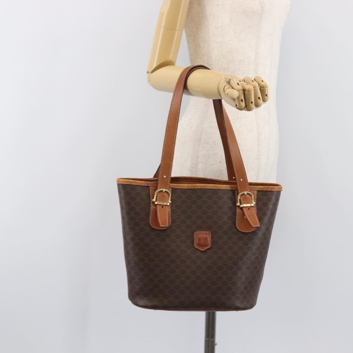 CELINE Macadam Tote Bag PVC Leather Brown Gold Tone Auth bs37063