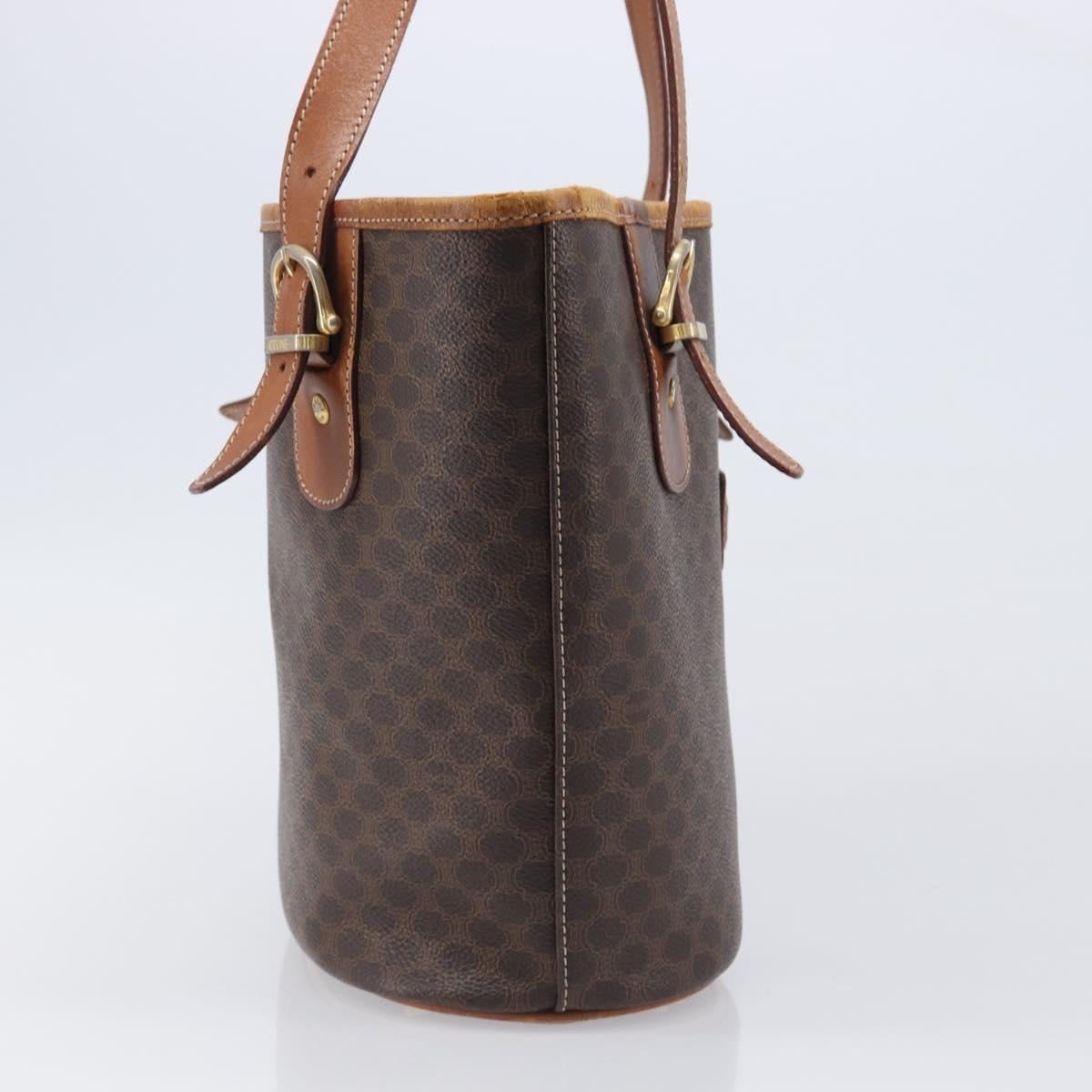 CELINE Macadam Tote Bag PVC Leather Brown Gold Tone Auth bs37063