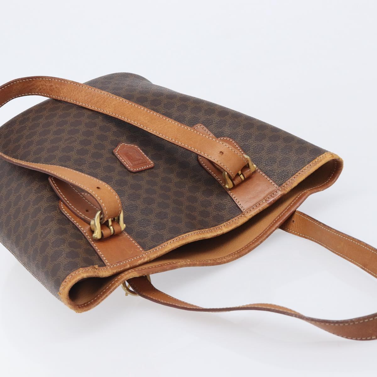 CELINE Macadam Tote Bag PVC Leather Brown Gold Tone Auth bs37063