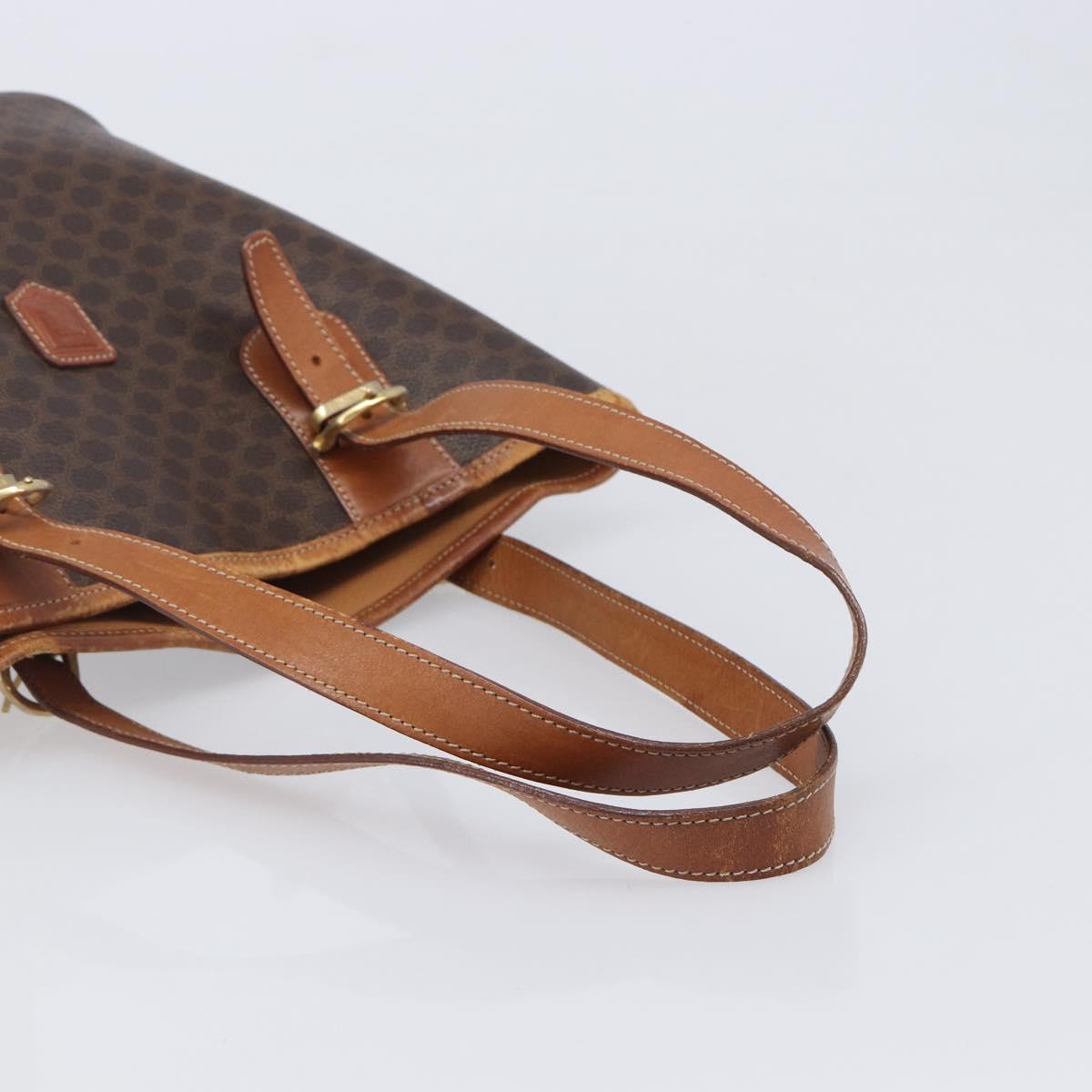 CELINE Macadam Tote Bag PVC Leather Brown Gold Tone Auth bs37063