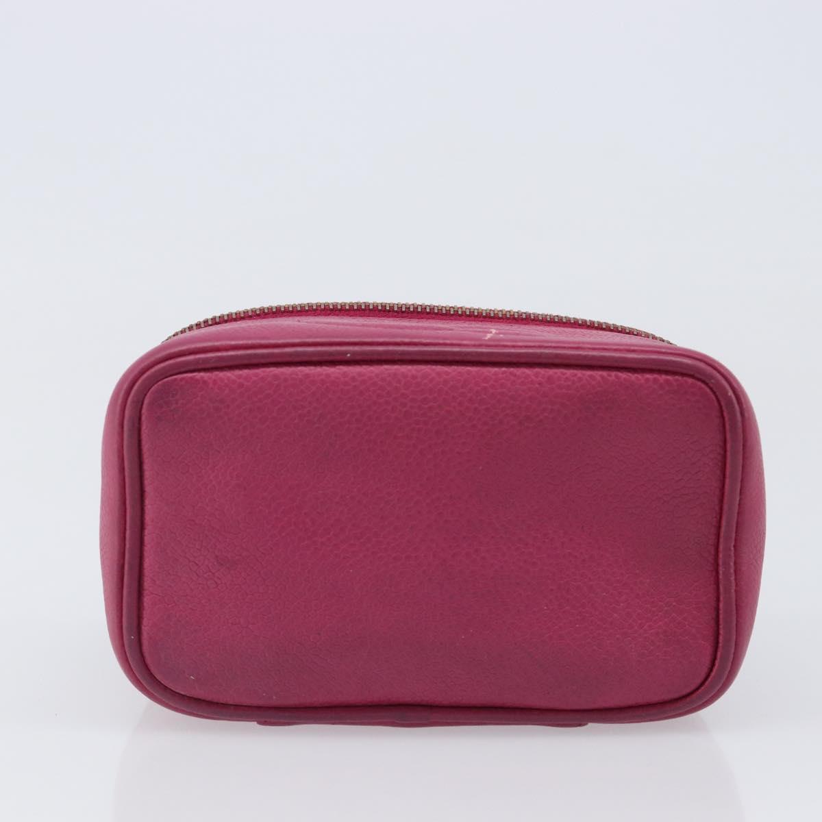 CHANEL Vanity Cosmetic Pouch Caviar Skin Pink Gold Tone CC Auth bs37065