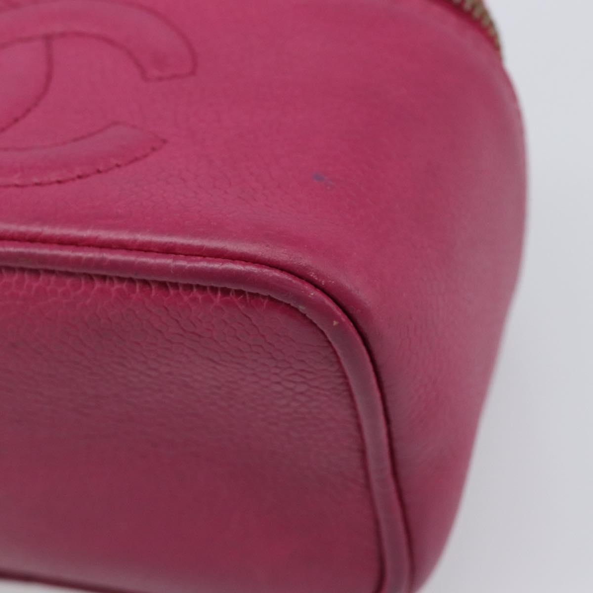 CHANEL Vanity Cosmetic Pouch Caviar Skin Pink Gold Tone CC Auth bs37065