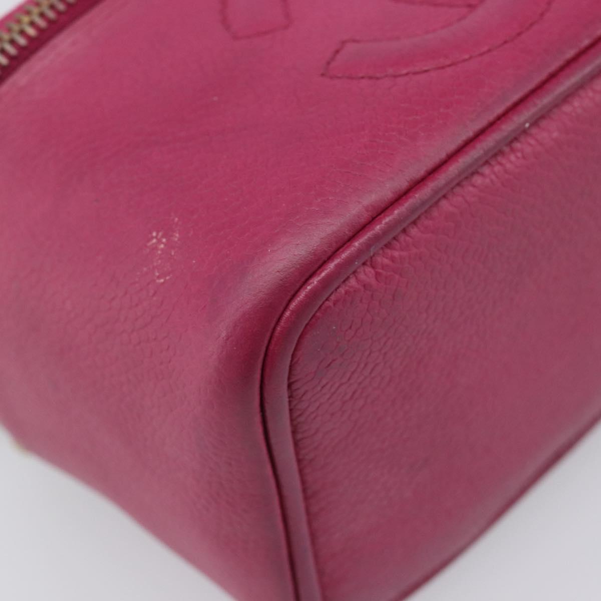 CHANEL Vanity Cosmetic Pouch Caviar Skin Pink Gold Tone CC Auth bs37065