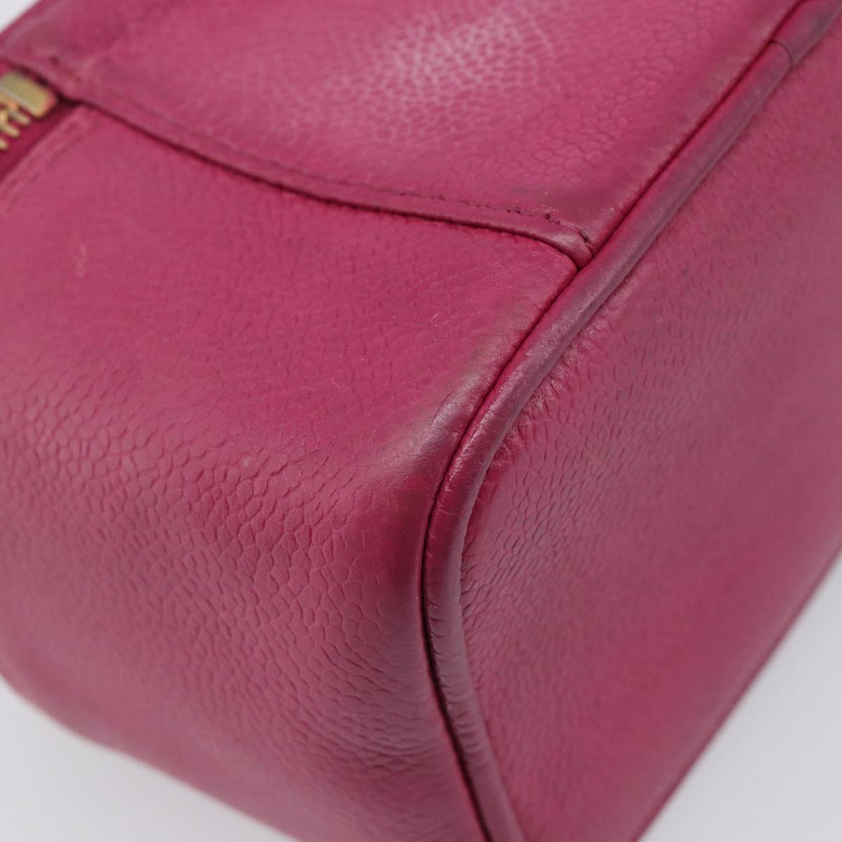CHANEL Vanity Cosmetic Pouch Caviar Skin Pink Gold Tone CC Auth bs37065