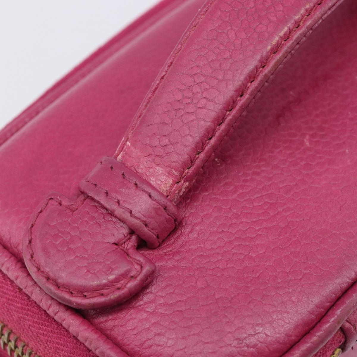 CHANEL Vanity Cosmetic Pouch Caviar Skin Pink Gold Tone CC Auth bs37065