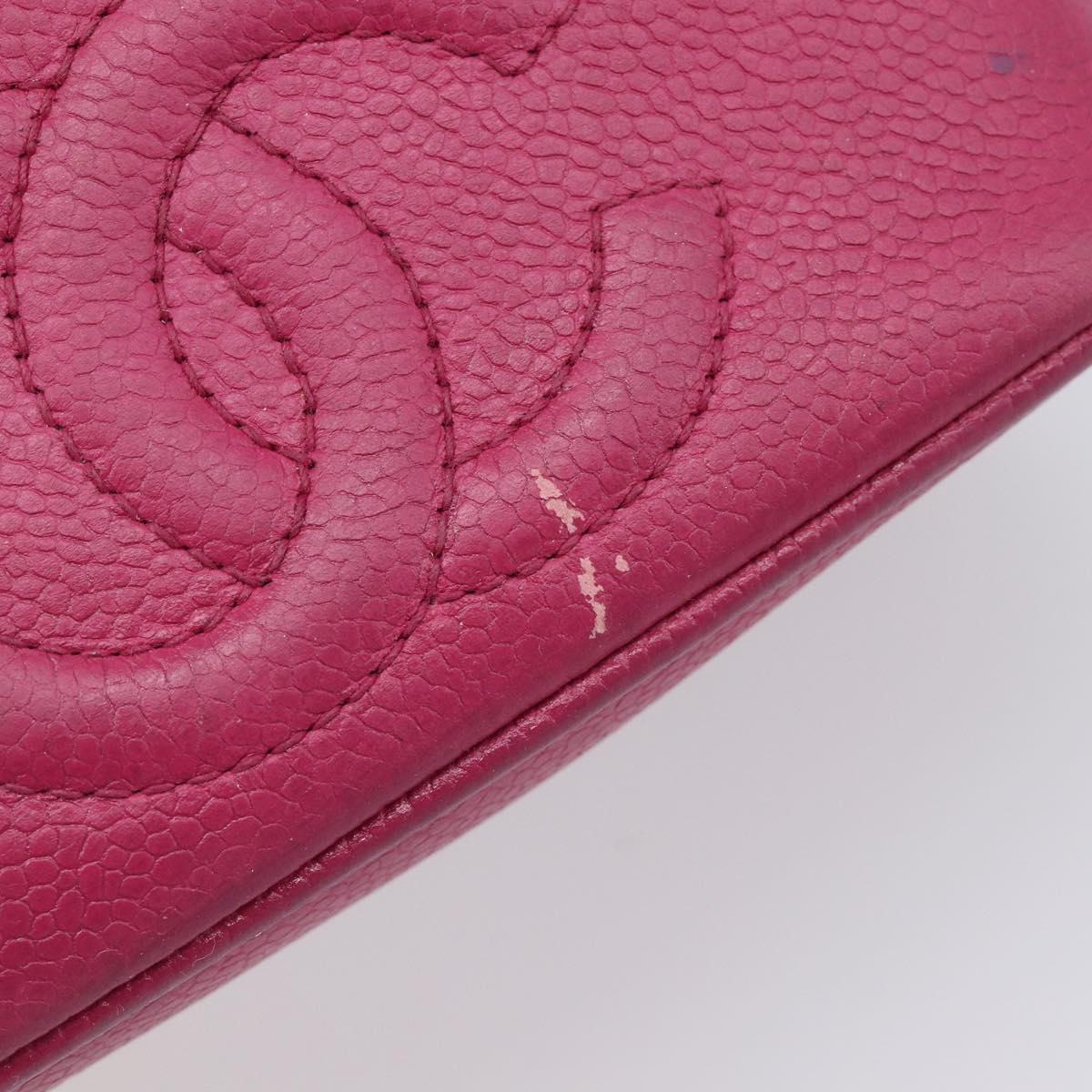 CHANEL Vanity Cosmetic Pouch Caviar Skin Pink Gold Tone CC Auth bs37065